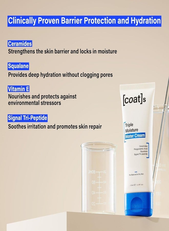 كوتس كريم كوتس ثلاثي الترطيب المائي - عناية فائقة بالبشرة - مرطب جل خفيف الوزن، غير دهني، لبشرة متوازنة، ترطيب خفيف، إصلاح حاجز البشرة، مكونات نقية، خالٍ من العطور - يكفي لمدة 30 يومًا - Image 5